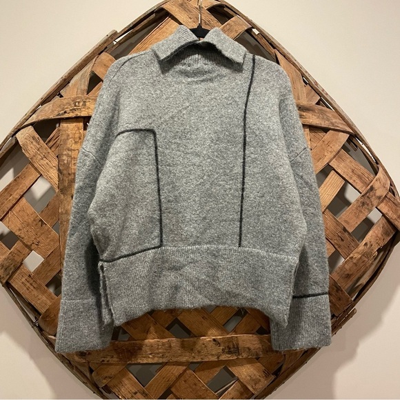 Zara Women’s Heather Gray With Black Accents Turtleneck Sweater Sz. Medium NWT - Picture 6 of 13